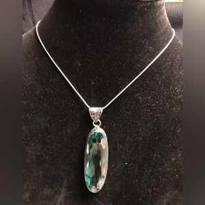 Green Amethyst Stamped 925 Sterling Silver Necklace